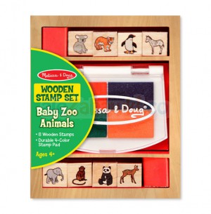 Zwierzątka w zoo - drewniane pieczątki z tuszem, 4+, Melissa&Doug