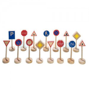 Drewniane znaki drogowe, zestaw do zabawy, Goki WM 397