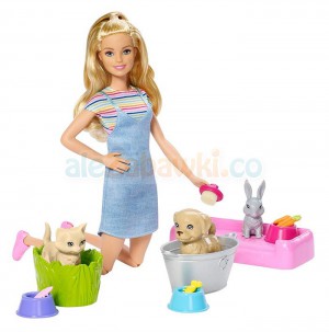 Barbie Kąpiel zwierzątek Lalka + Zestaw