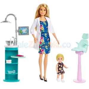 Barbie - Kariera mebelki - gabinet dentystyczny + dwie lalki blondynki FXP16, 3+, Mattel
