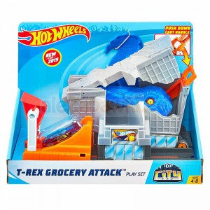 Hot Wheels City - Zestaw Sklepik Atak T-Rexa GBF92, 3-8 lat, Mattel