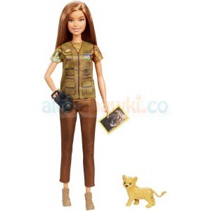 Barbie - Lalka National Geographic zestaw Barbie fotograf z lwiątkiem GDM46, 3+, Mattel