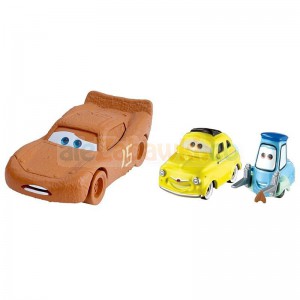 Mattel CARS 3 Dwupak Lightning McQueen as Chester Whipplefilter, Luigi & Guido with Cloth Die-Cast Vehicle