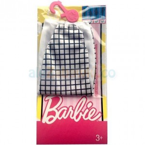 Barbie - Modne sukienki - szara w różowe kwadraty -  FCT12/FCT18