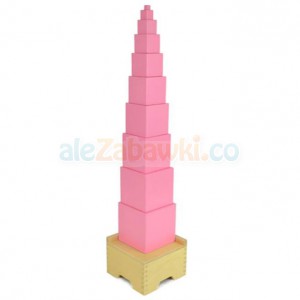 Różowa wieża z podstawą - pomoce Montessori