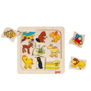 Drewniane puzzle Gdzie mieszkają zwierzątka? GOKI-56725
